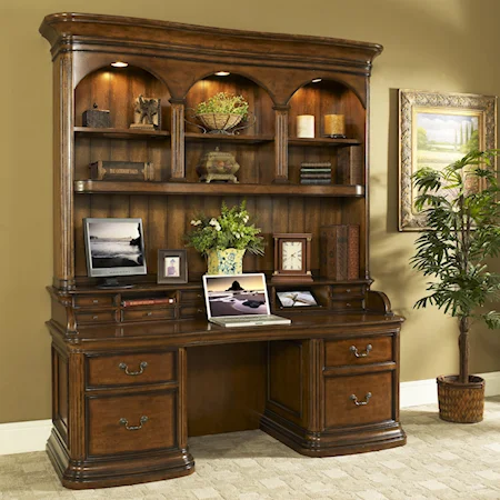 Traditional 72" Credenza & Display Hutch with Lighting